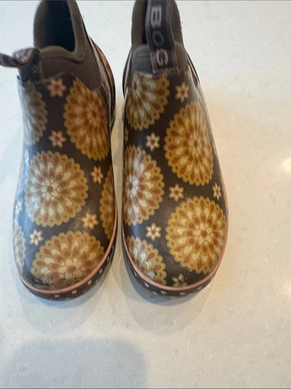 Bogs  Mattie dahlia Kids Brown & Yellow Floral Slip-On Rain Boots